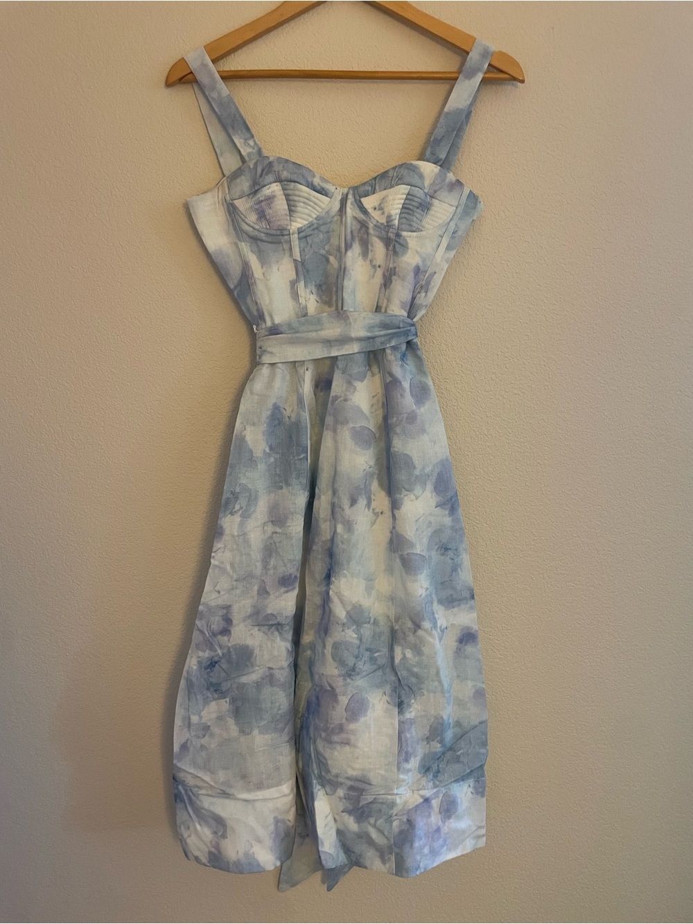 Bardot Light Blue Floral Midi Dress with Belt XS
